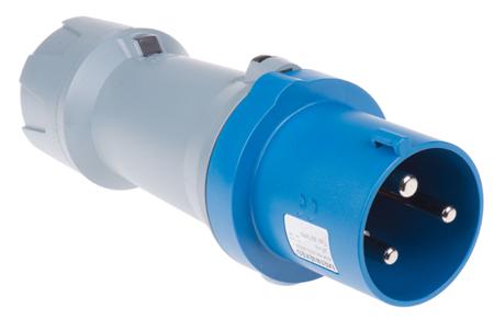 3212RS Mennekes PowerTOP Series, IP44 Blue Cable Mount 2P+E Industrial Power Plug, Rated At 63A, 230 V