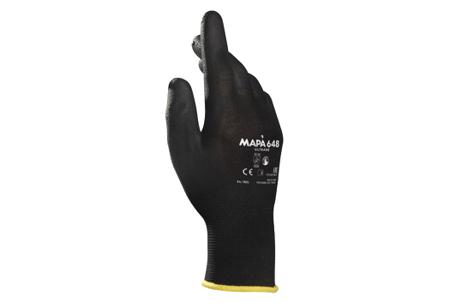 34648000 Mapa ULTRANE 648 Black Polyurethane Good Dexterity Gloves, Size 10, Polyurethane Coating