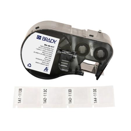 M4-49-417 Brady B-417 on Black on White, Transparent Label, 25.40 mm Width, 25.40mm Label Width