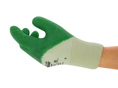 16500090 Ansell Edge 16-500 Green Cotton Mechanical Protection Work Gloves, Size 9, Latex, Natural Rubber Coating