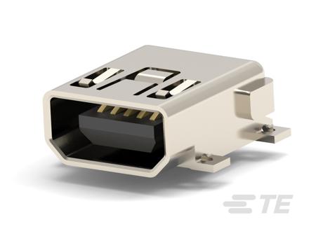 1-1734328-1 TE Connectivity Right Angle, Board Mount, Receptacle- Single Port Type Mini USB A/B 2 USB Connector