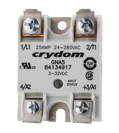 84134917 Sensata Crydom GNA5 Series Solid State Relay, 25 A rms Load, Panel Mount, 280 V ac Load, 32 V dc Control