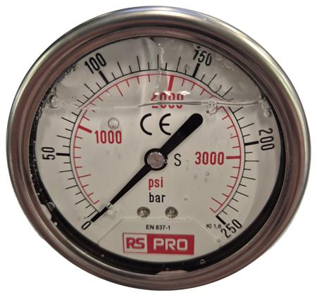 179-981 RS PRO BSP 1/4 Analogue Pressure Gauge 250bar Bottom Entry 63mm Outside Diameter