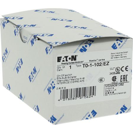 091082-T0-1-102-EZ Eaton, DPST 2 Position 90° Changeover Switch, 690 V ac, 20 A, Rotary Knob Actuator