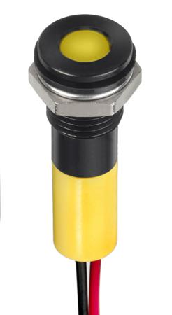 249-4316 RS PRO Yellow Panel Mount Indicator, 24V dc, 8mm Mounting Hole Size, Lead Wires Termination, IP67