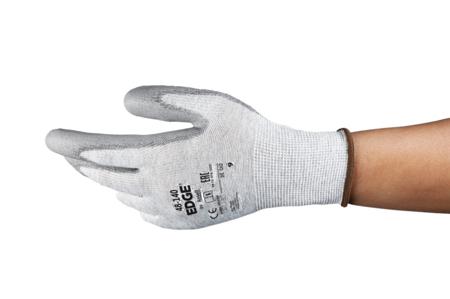 48140050 Ansell Edge 48-140 Grey Polyester Breathable Work Gloves, Size 5, Polyurethane Coating