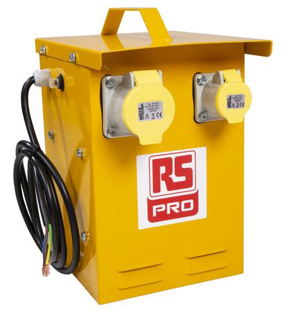 122-6716 RS PRO 3 kVA Intermittent 5 Mins on 15 Mins off Site Transformer, 230V ac Primary, 110 (55V Secondary, 1 x 16 A, 1 x 32