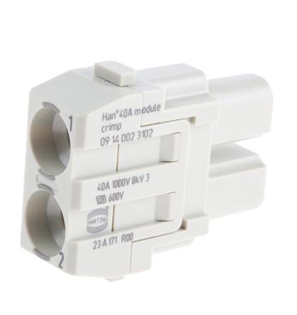 09140023102 HARTING Heavy Duty Power Connector Module, 40A, Female, Han-Modular Series, 2 Contacts