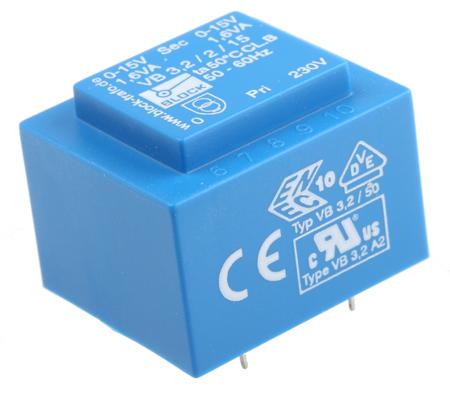 VB 3.2/2/15 Block 15V ac 2 Output Through Hole PCB Transformer, 3.2VA