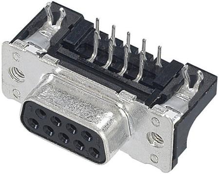 09664526616 HARTING 37 Way Right Angle Through Hole D-sub Connector Socket, 2.76mm Pitch, with 4-40 UNC Threaded Inserts, Boardlocks