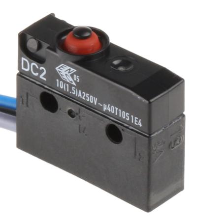 DC2C-C3AA ZF Button Micro Switch, Pre-wired Terminal, 10.1 A @ 250 V ac, SPDT, IP6K7