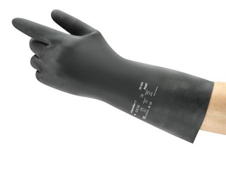 29500070 Ansell AlphaTec 29-500 Black Natural Rubber Latex Chemical Resistant Work Gloves, Size 7, Latex, Natural Rubber Coating