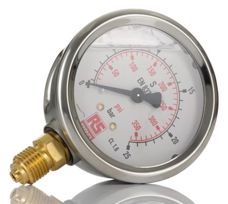 231-0192 RS PRO G 1/4 Bottom Entry Pressure Gauge 25bar, 0bar min.