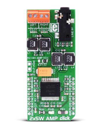 MIKROE-2477 MikroElektronika , 2x5W AMP click Audio Amplifier Development Board for MikroBUS