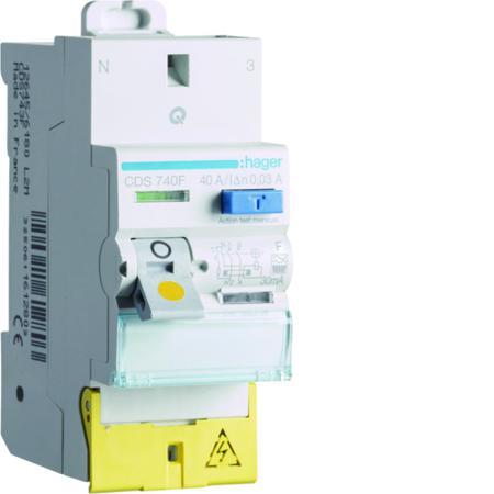 CDS740F Hager CDS RCD Switch, 40A, 2 Pole, 30mA, Type F, 230V