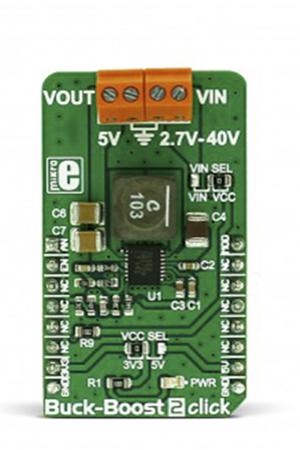 MIKROE-2963 MikroElektronika Buck-Boost 2 Click DC-DC Controller for LTC3115-2 for Lead-Acid Battery Cells, Firewire Connectors,