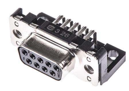 09661527611 HARTING 9 Way Right Angle Through Hole D-sub Connector Socket, 2.74mm Pitch, with Boardlocks, M3 Threaded Inserts