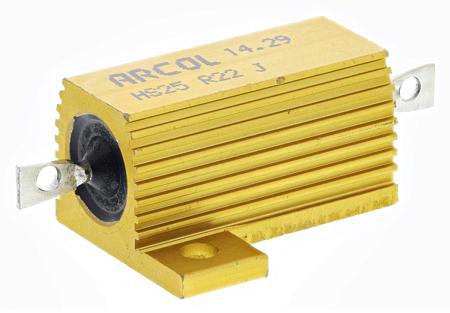 HS25-R22-J Arcol HS25 Series Aluminium Housed Axial Wire Wound Panel Mount Resistor, 220mΩ ±5% 25W