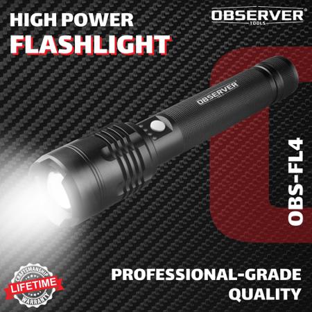 OBS-FL4 Observer Tools LED Tactical Torch Black - Rechargeable 4000 lm, 265 mm
