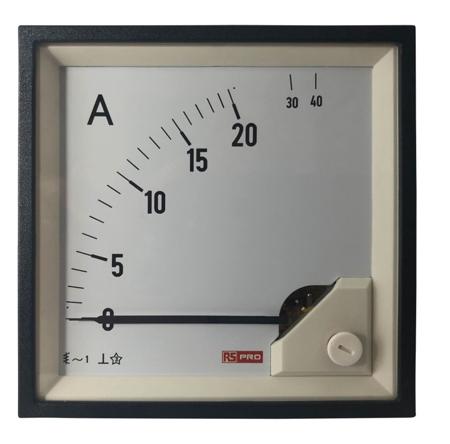 186-2466 RS PRO Analogue Panel Ammeter 40 (Input)A AC, 92mm x 92mm, 1 % Moving Iron