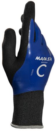 34574008 Mapa Krytech 574 Black, Blue Nitrile Abrasion Resistant, Anti-Static, Cut Resistant, Dirt Repellent, General Purpose,