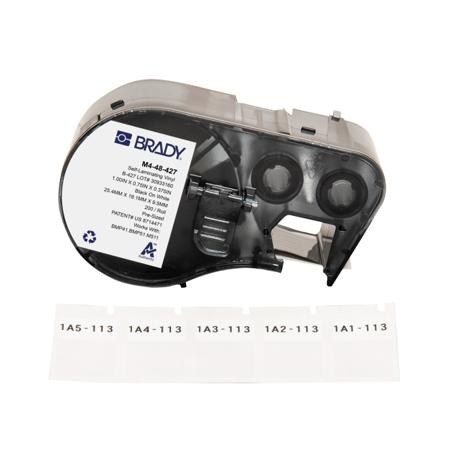 M4-48-427 Brady B-427 on Black on White, Transparent Label, 19.05 mm Width, 19.05mm Label Width