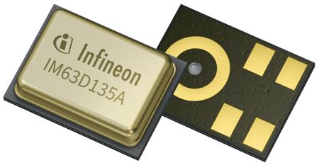 IM63D135AXTMA1 Infineon 5 Pin Microphone, Omni-Directional, Surface Mount, Pulse Output, PG-TLGA-5-6, 3.6V