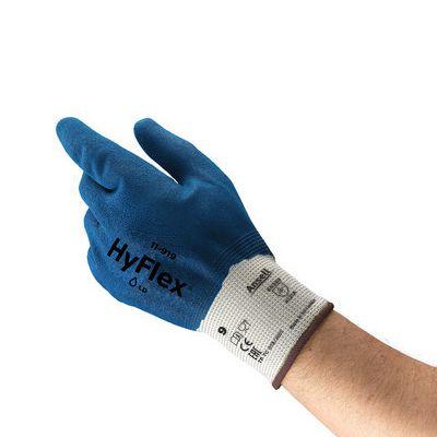 11919090 Ansell HyFlex 11-919 Blue Nylon Oil Resistant Gloves, Size 9, Nitrile Coating
