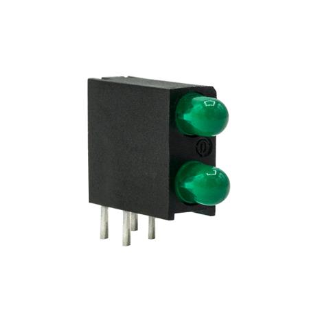 553-0222F Dialight , Green Right Angle PCB LED Indicator, 2 LEDs, Through Hole 2.2 V