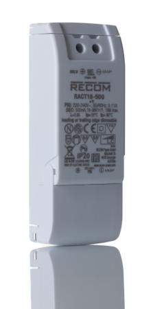 RACT18-500 Recom LED Driver, 18 → 36V dc Output, 18W Output, 500mA Output, Constant Current Dimmable