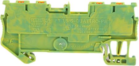 3208333 Phoenix Contact  PT 1.5/S-QUATTRO-PE Series Green/Yellow, 0.14 → 1.5mm², Single-Level, Push In