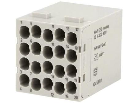 09140203001 HARTING Heavy Duty Power Connector Module, 16A, Male, Han-Modular Series, 20 Contacts