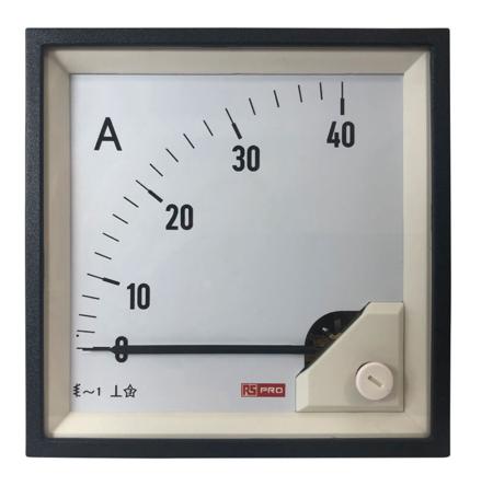186-2461 RS PRO Analogue Panel Ammeter 40 (Input)A AC, 92mm x 92mm, 1 % Moving Iron