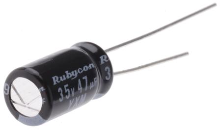 35YXM47MEFC6.3X11 Rubycon 47μF Aluminium Electrolytic Capacitor 35V dc, Radial, Through Hole -