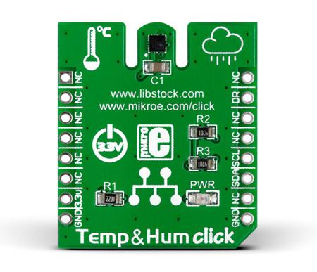 MIKROE-1971 MikroElektronika Temp&Hum Click Temperature Sensor, Humidity Sensor MikroBus Click Board for HTS221