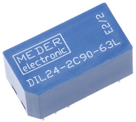 DIL24-2C90-63L Meder PCB Mount Reed Relay, 24V dc Coil, DPDT, 175V dc Max, 0.5 A Max, 2000Ω