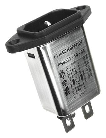 FN9233R-6-06 Male C14 IEC Filter Flange Mount,faston,Rated At 6A,250 V ac Operating Frequency DC to 400Hz