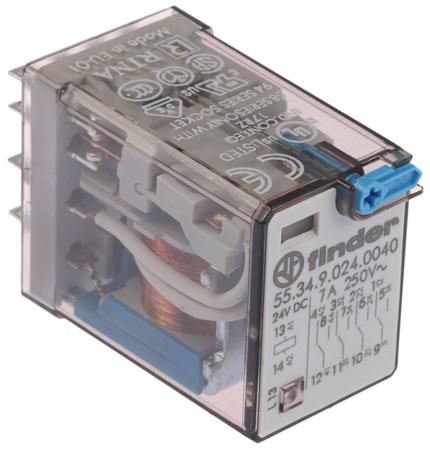 55.34.9.024.0040 Finder Plug In Power Relay, 24V dc Coil, 7A Switching Current, 4PDT