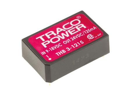 THB-3-1215 TRACOPOWER THB 3 3W Isolated DC-DC Converter Through Hole, Vin 9 → 18 V dc, Vout 24V dc Medical Approved