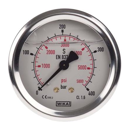 9314203 WIKA  Analogue Positive Pressure Gauge Back Entry 400bar, Connection Size G 1/4