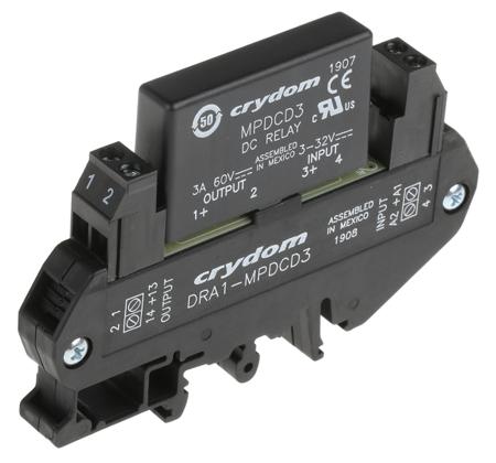 DRA1-MPDCD3 Sensata Crydom DRA1-MP Series Solid State Interface Relay, 32 V dc Control, 3 A Load, DIN Rail Mount