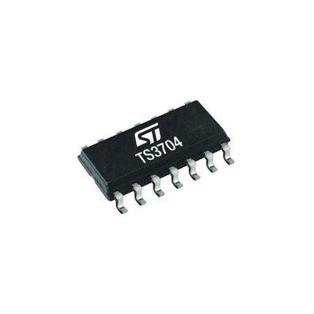 TS3704IDT  STMicroelectronics, Quad Comparator, CMOS, Push-Pull O/P, 0.15μs 2.7 → 16 V 14-Pin SO14