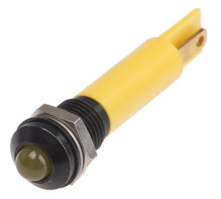209-383 RS PRO Yellow Panel Mount Indicator, 110V ac, 8mm Mounting Hole Size, Solder Tab Termination