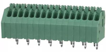 1989887 Phoenix Contact PTSA 0.5/16-2.5-F Series PCB Terminal Block, 2.5mm Pitch, Through Hole Mount, 1-Row, Solder Termination