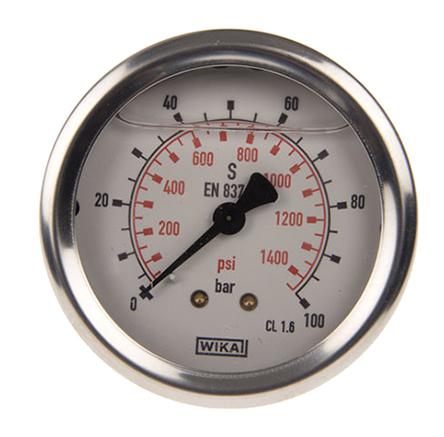 46852703 WIKA  Analogue Positive Pressure Gauge Back Entry 100bar, Connection Size G 1/4