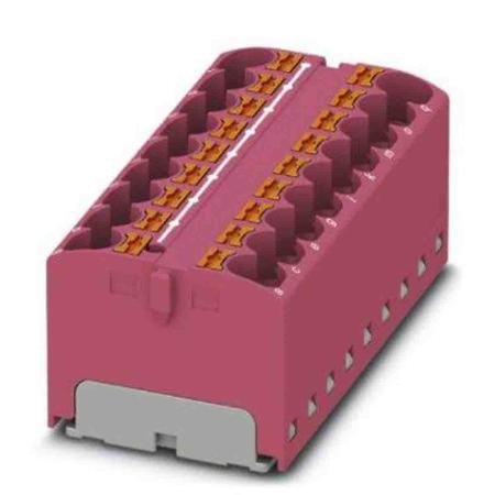 3273851 Phoenix Contact Distribution Block, 18 Way, 6mm², 32A, 450 V, Pink