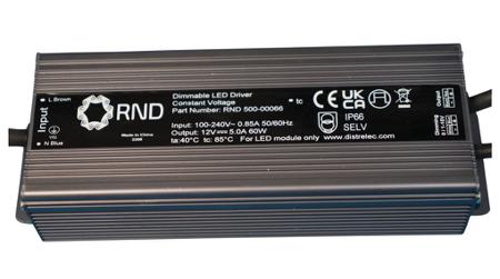 RND-500-00067 RND LED Driver, 24V Output, 60W Output, 2.5A Output, Constant Voltage