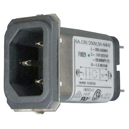 1-6609006-8 Male C14 IEC Filter Snap-In,Spade,Rated At 15A,250 V ac Operating Frequency 50/60Hz