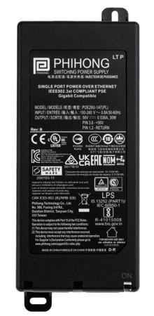 POE29U-1AT(PL)D Phihong Single Port POE Injector, 240V ac Input, 56V dc Output, 536mA, 30W