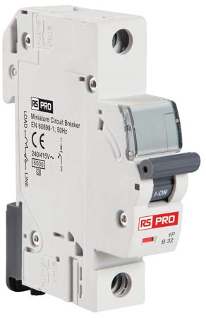 265-0165 RS PRO MCB, 1P Poles, 1A Curve B, 240V AC, 240V DC, 10 kA Breaking Capacity, MCB